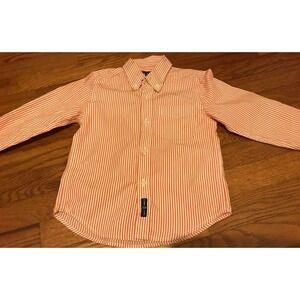 E Land pink white striped shirt 4t long sleeve boutique top easter